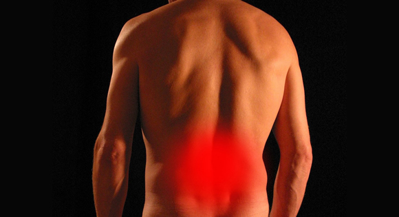  A man with glowing red indicating lower back and hip pain needing relief